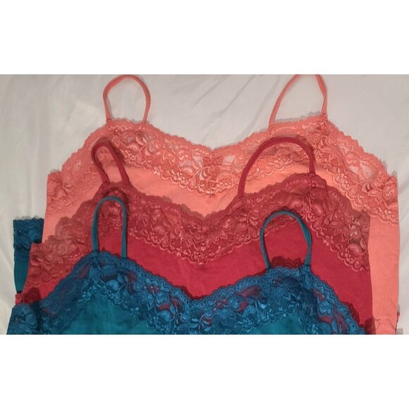 Y2K Van Heusen Womens Medium Tank Top 3-Pack Lace Neck Cami Spaghetti Strap - Picture 2 of 13